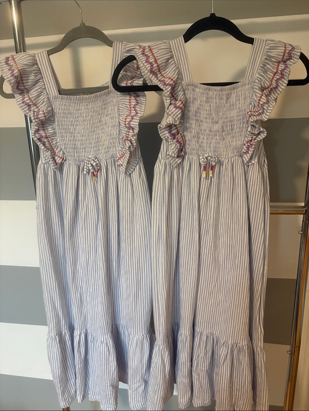 Jessica Simpson Blue & White Striped Girls' Sundress with Pink Trim